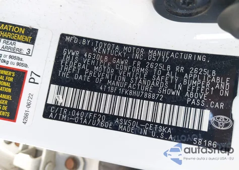 2017 Toyota Camry Se из США, поврежденный, VIN 4T1BF1FK8HU788872